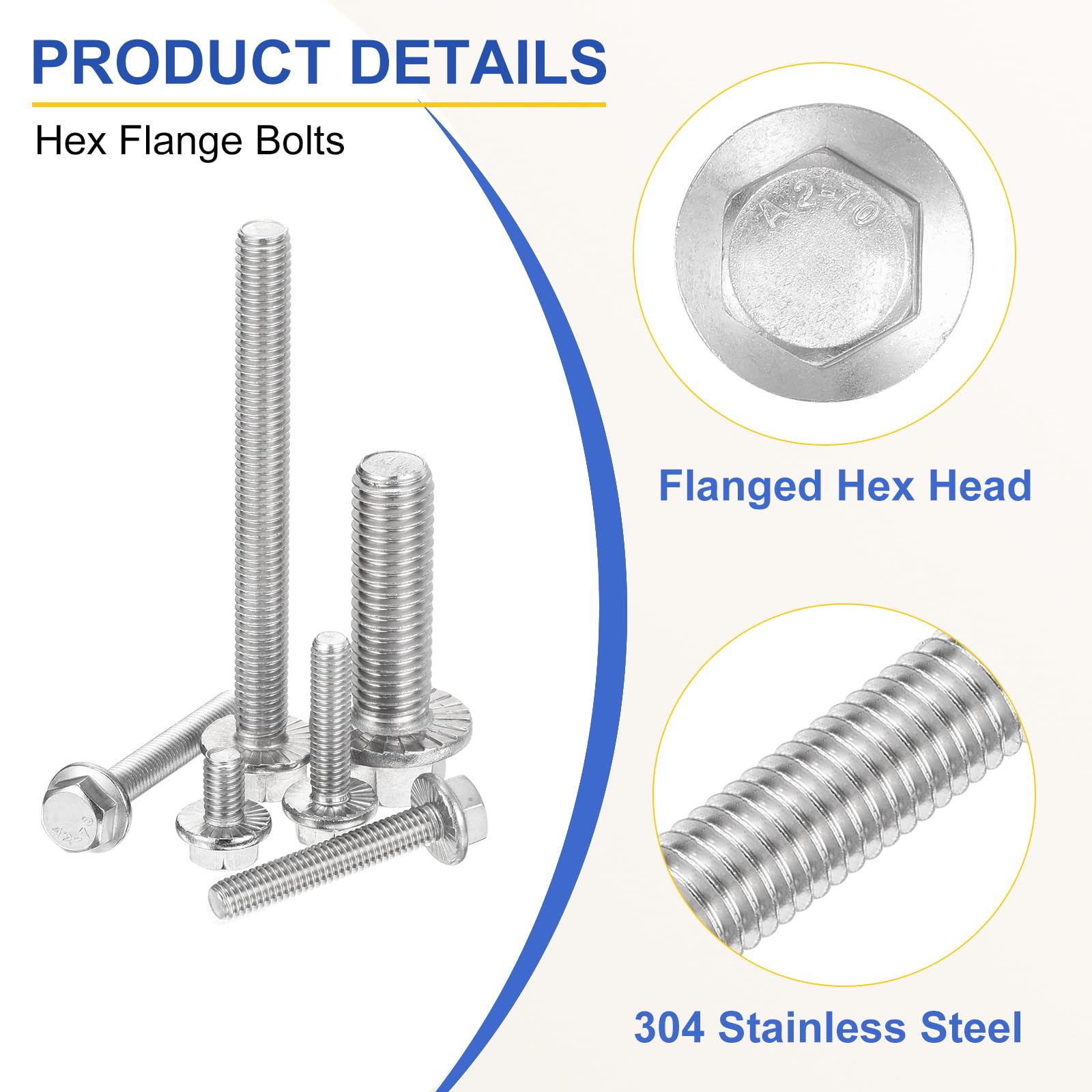 Tornillos Hexagonales M6x45mm Con Arandela Dentada - Pack De 15 Piezas En Acero Inoxidable 304, Para Proyectos De Bricolaje Y Construcción