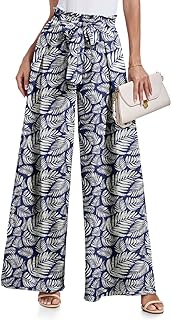 Pantalones de pierna ancha para mujer, pantalones palazzo de cintura alta, pantalones de trabajo casuales con nudo y bolsillos