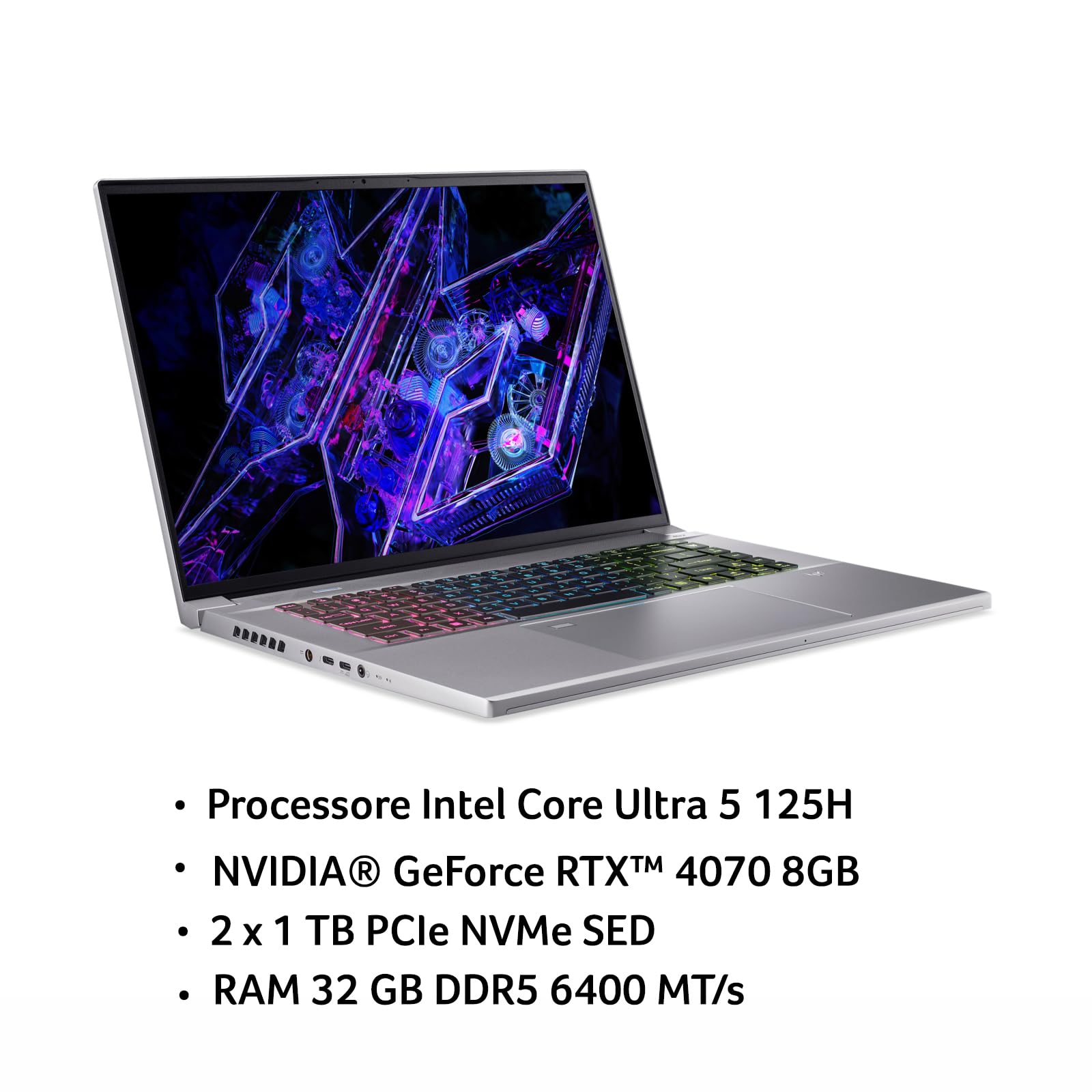 acer Predator Triton Neo 16 PTN16-51-92GF Notebook Gaming, Intel Core Ultra 9 185H, RAM 32 GB DDR5, 2 TB SSD, Display 16" WQXGA+3.2K IPS 165Hz DDS, NVIDIA GeForce RTX 4070 8 GB GDDR6, Windows 11 Home