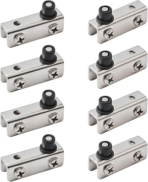 Glass Door Hinge, 8Pcs Nickel-Plated Frameless Glass Door Pivot Hinges Clamp Adjustable Cabinet Pivot Hinge Clip Replacement Kit, Fit for 4-6mm Free-Swinging Glass Door