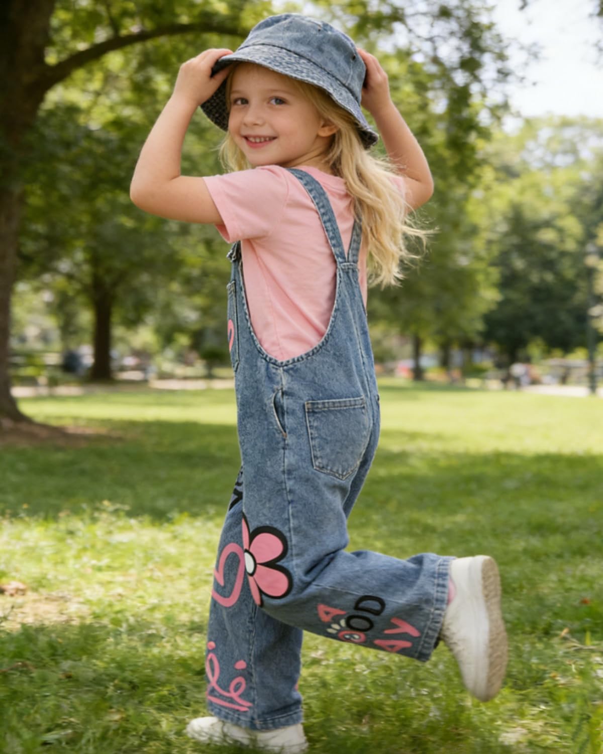 OLMRJKD Toddler Girl Summer Clothes Short Sleeve Denim Overall Jumpsuit with Top Girls Spring Outfits Set
