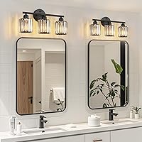 Vista 7 de Modern 3 Light Crystal Vanity Light, Black Vertical Bathroom Light Fixture Over Mirror for Dressing Table Sink, Compatible with Dimmable Bulbs