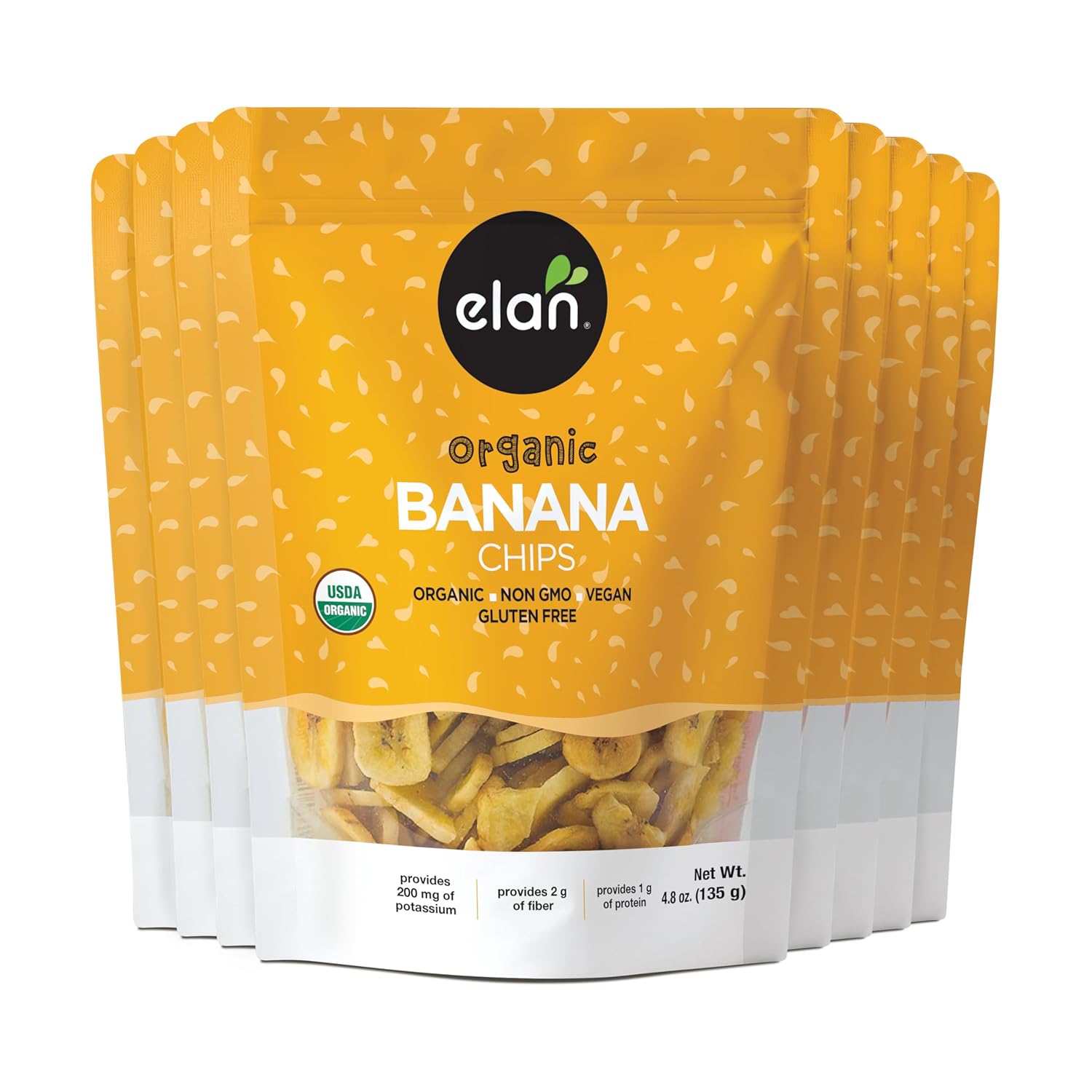 Elan Organic Banana Chips, Non-GMO, Vegan, Gluten-Free, Kosher, Sweetened with Organic Sugar, Crunchy Snacks, Sweet Snacks, 8 pack of 4.8 oz