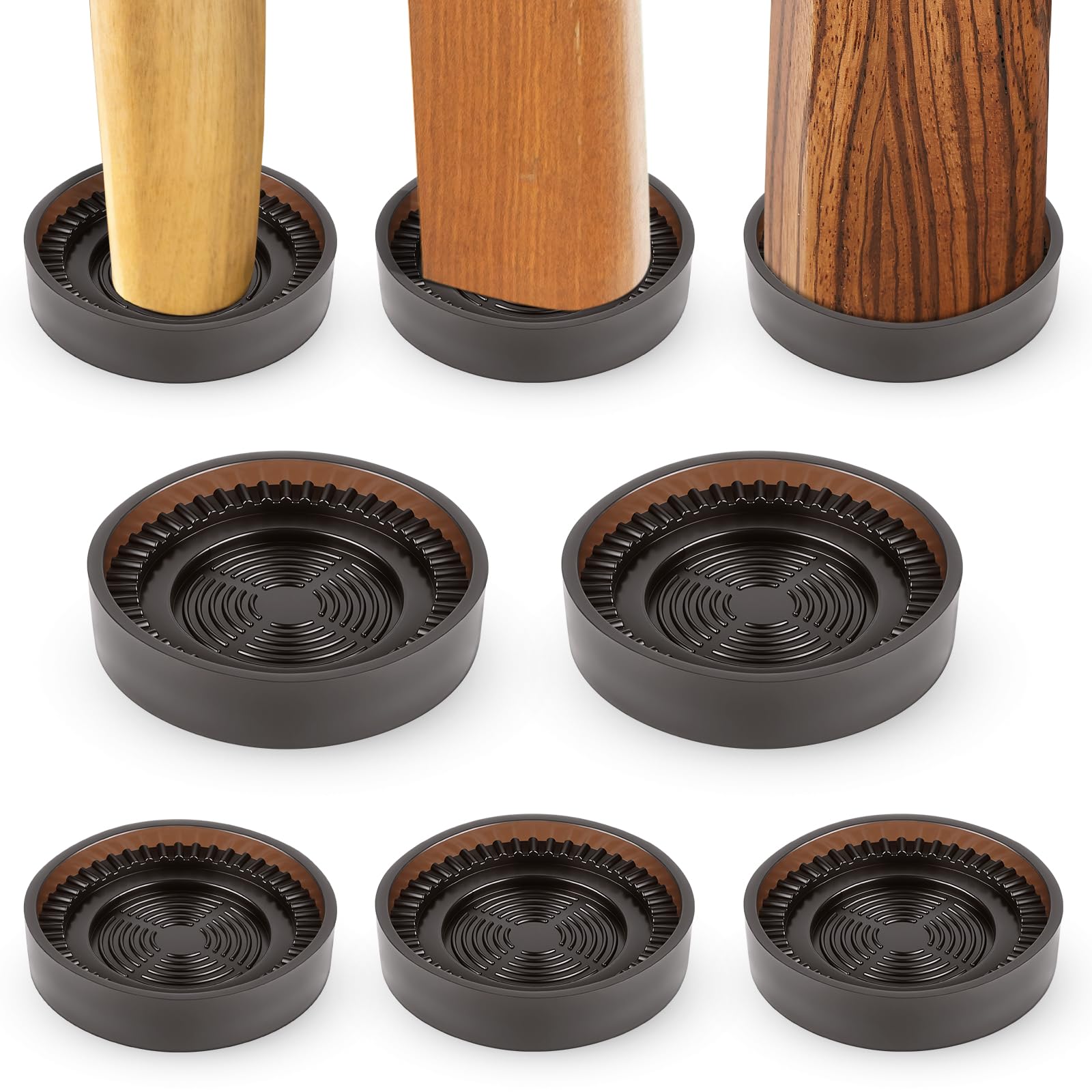 Rubber Castor Cups 8 PCS, Non Slip Furniture Coasters, 3 in 1 Carpet Protector Cups - Fits Diameters up to 35 & 45 & 55 mm