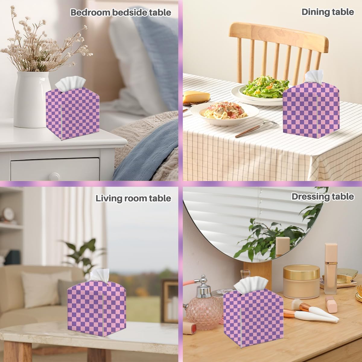 Purple Checkered Tissue Box Cover, Tissue Box Holder for Home