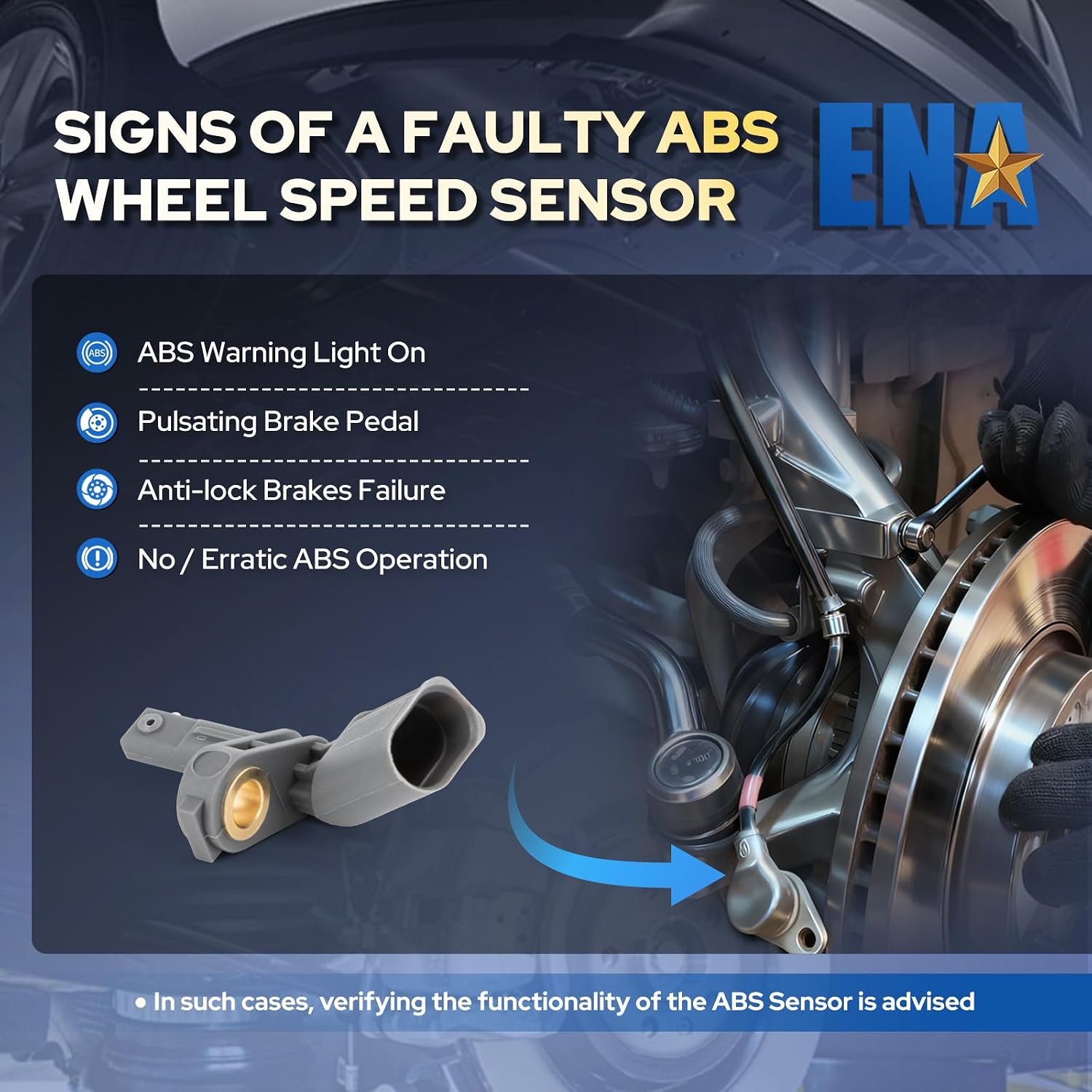 ENA Front Right or Rear Right ABS Wheel Speed Sensor ALS1312 Compatible with Audi Porsche VW Volkswagen A3 Q3 Quattro Q7 TTS Quattro 1.4L 1.8L 2.0L l4 V6 2003-2025 Replacement for 7L0927808A Set of 1