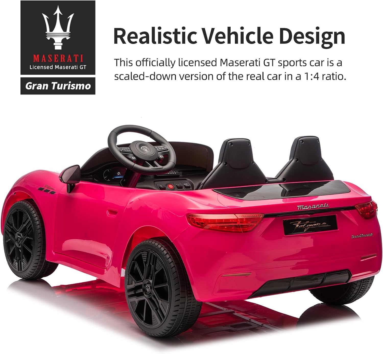 24V Maserati Licensed 2-Seater Kids Electric Ride-On Car – Dual-Speed Modes, Adjustable Seat Belts, Music & Bluetooth, 4 Motors for Powerful Performance, Ideal for Ages 4-8 (Pink)