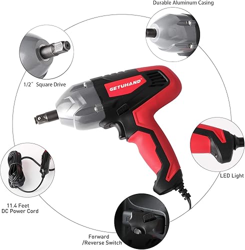 Miniatura 4 de Llave de impacto eléctrica de 1/2 pulgada y 12 voltios, 400 N.M, 300 pies-libras, par máximo con accionamiento cuadrado fuerte de 1/2 pulgada, kit