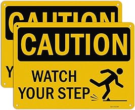 T&R Caution Watch Your Step Signs - 2 Pack - 10 x 7 Inches Rust Free .040 Aluminum -Reflective, UV Protected, Waterproof, Weatherproof and Fade Resistant - 4 Pre-drilled Holes