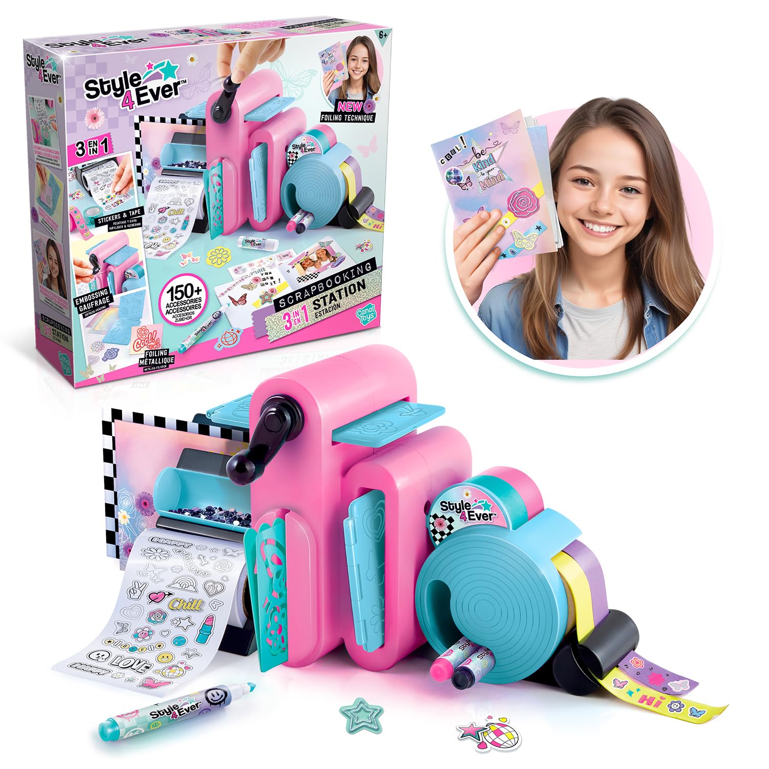 Canal Toys Style 4 Ever Scrapbooking 3 in 1 Station - Customise Your Notebook - 150+ DIY Accessories Included, Hours of Creativity, Embossing and Stickers Factory - from Age 6 - OFG 275
