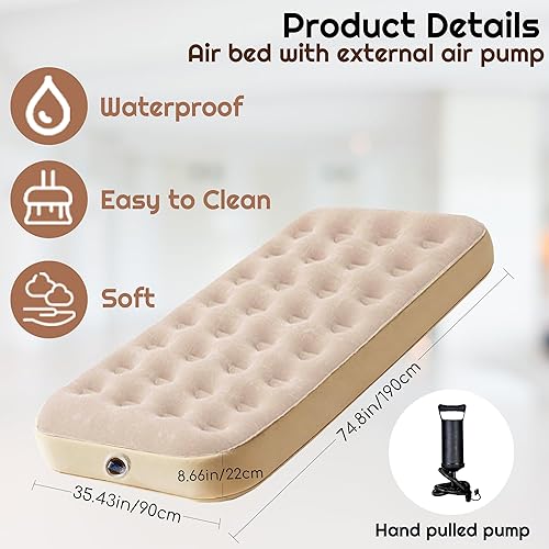 Miniatura 5 de Colchón de aire de tamaño individual  Cama inflable individual con soporte Fiber-Tech, 10 pulgadas de altura, capacidad de 300 libras, colchón