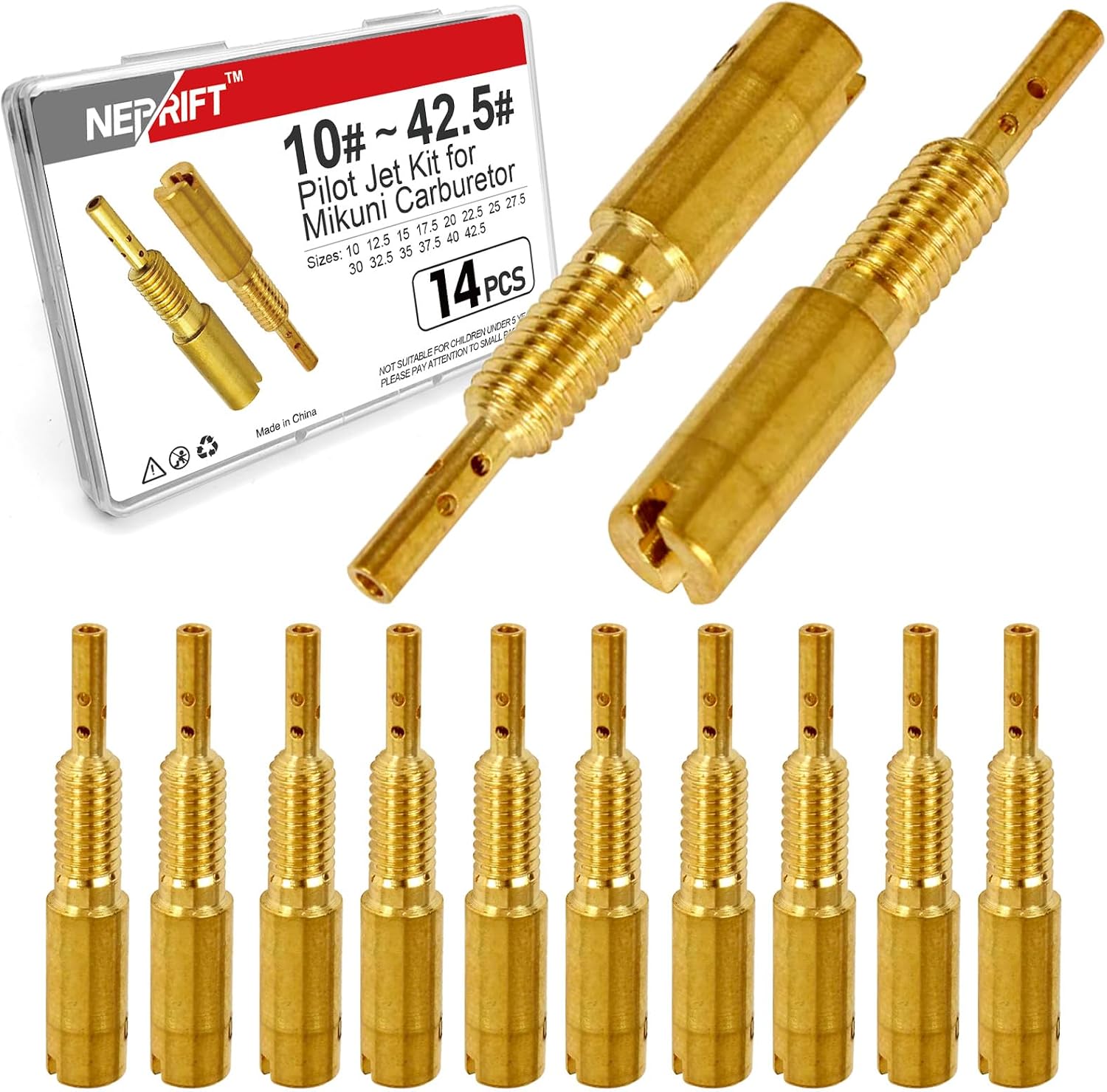 Pilot Jet Kit for Mikuni Carburetor Replacement Slow Jets Compatible with RS HSR HS TM VM28/486 Carburetors for Motorcycle, ATV, Lawn Mower Small Engine 14Pcs（10# - 42.5#）