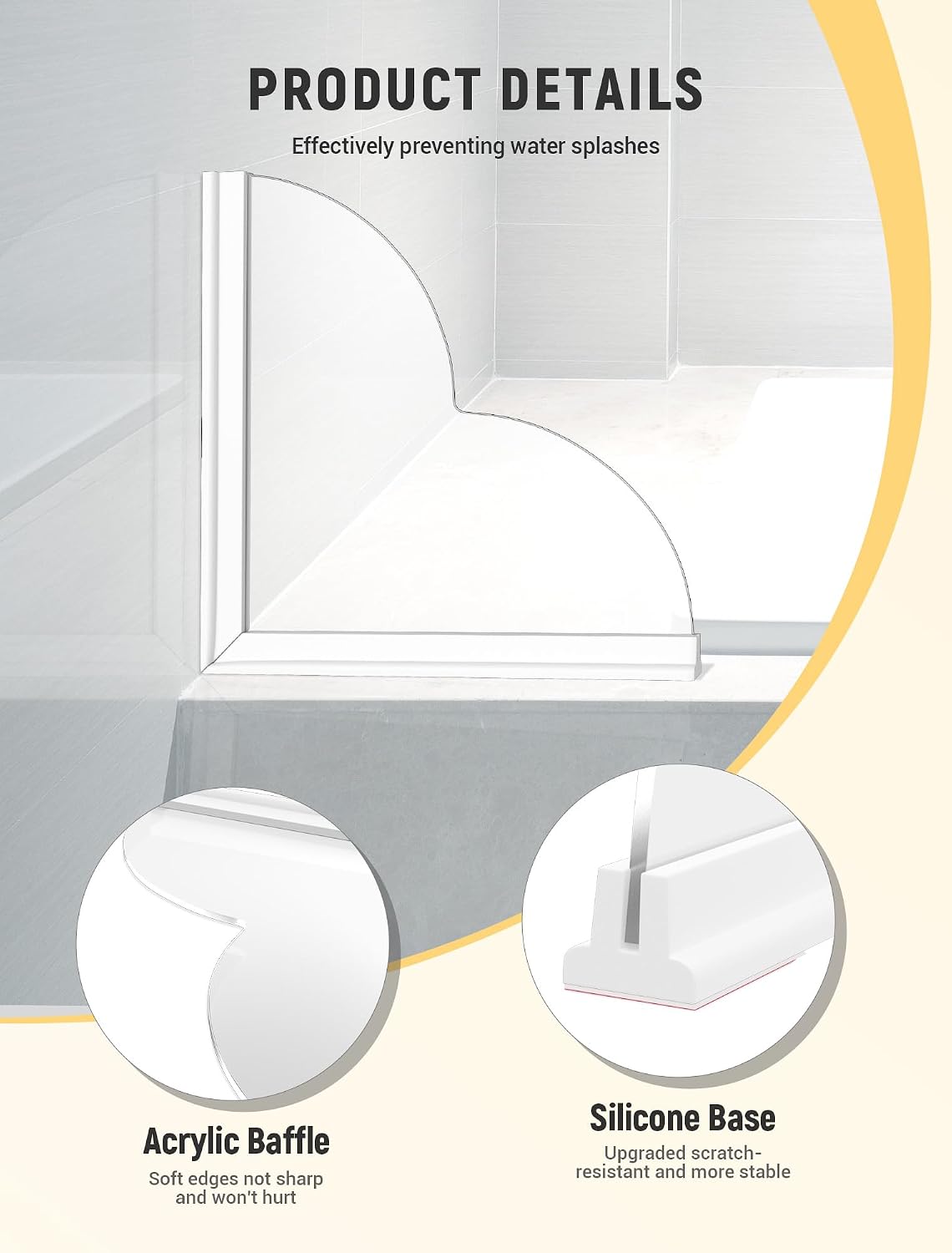 2 Packs Large Shower Splash Guard, Self-Adhesive Water Blocking for Bathtub | 9.25 x 9.25 Inch, No-Drilling Installation, Mark-Free Removal, Upgraded Acrylic Water Guard &Silicone Base, Stop Water Splash