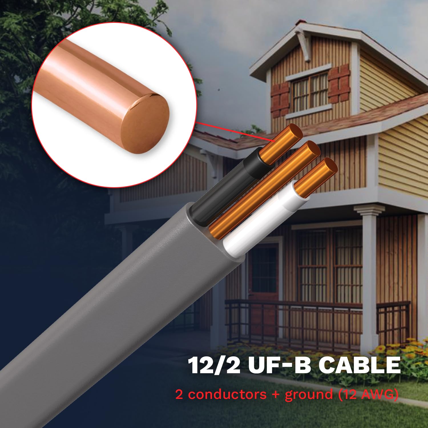 12/2 UF-B Wire Gray Solid Underground Feeder Cable (25 Ft)
