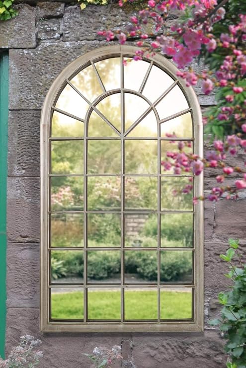 MirrorOutlet Large New Rustic Multi Panelled Arched Window Garden Outdoor Mirror5ft3 x 3ft / 160cm x 91cm,GMA022, Brown