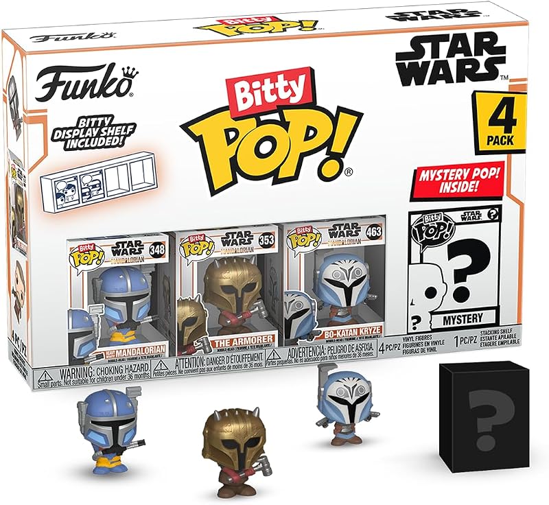 Funko Bitty POP! 4 Pack: Star Wars - Heavy Infantry Mandalorian, Armorer | Official Sci-Fi Merch - Tiny 0.9 inch Figures with Display Shelf - Cake Topper, Party Bag and Stocking Filler Gift