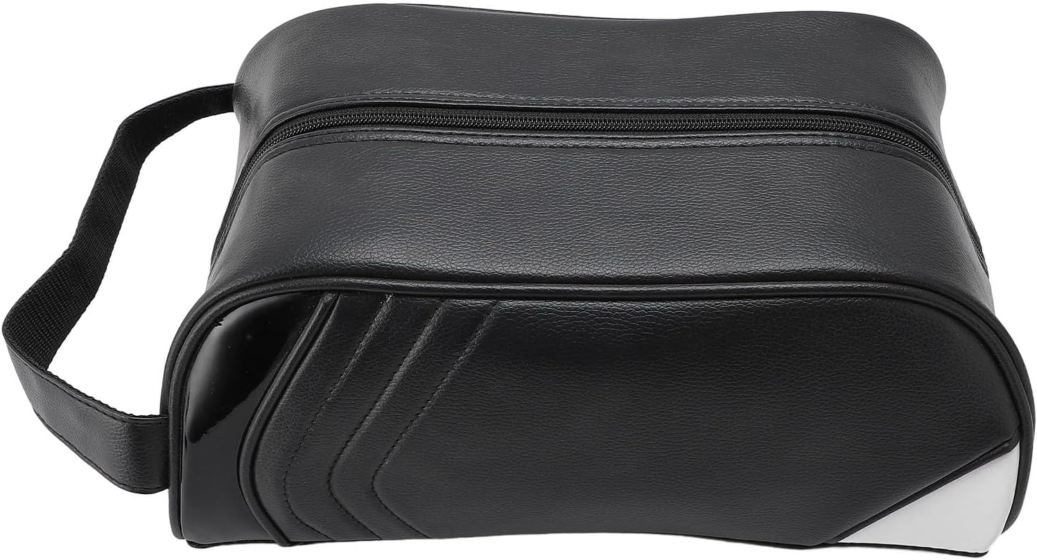 Golf Shoe Bag, Shoe Carrier Bag, PU Leather Golf Shoe Carrier Bag, Multifunctional Portable Shoe Storage Bag with Handle for Men Women Portable Golf Shoe Carrier (Black)