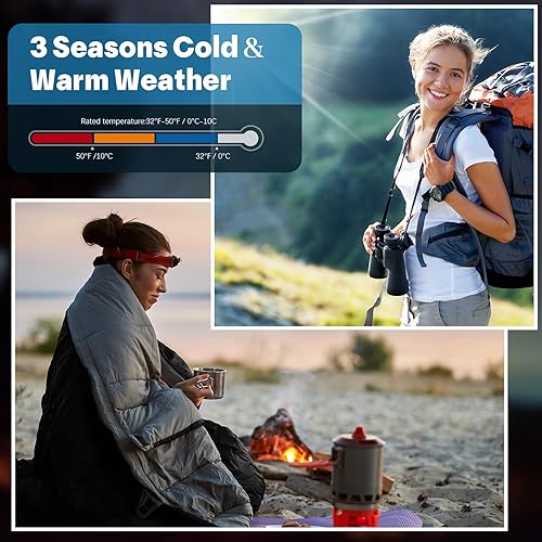 Miniatura 4 de 24 sacos de dormir para adultos, ligeros, impermeables, para mochileros, camping, saco de dormir con saco de compresión, portátil compacto para