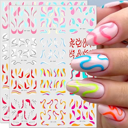 Colorful Wave Lines Nail Art Stickers for Girls - Neon