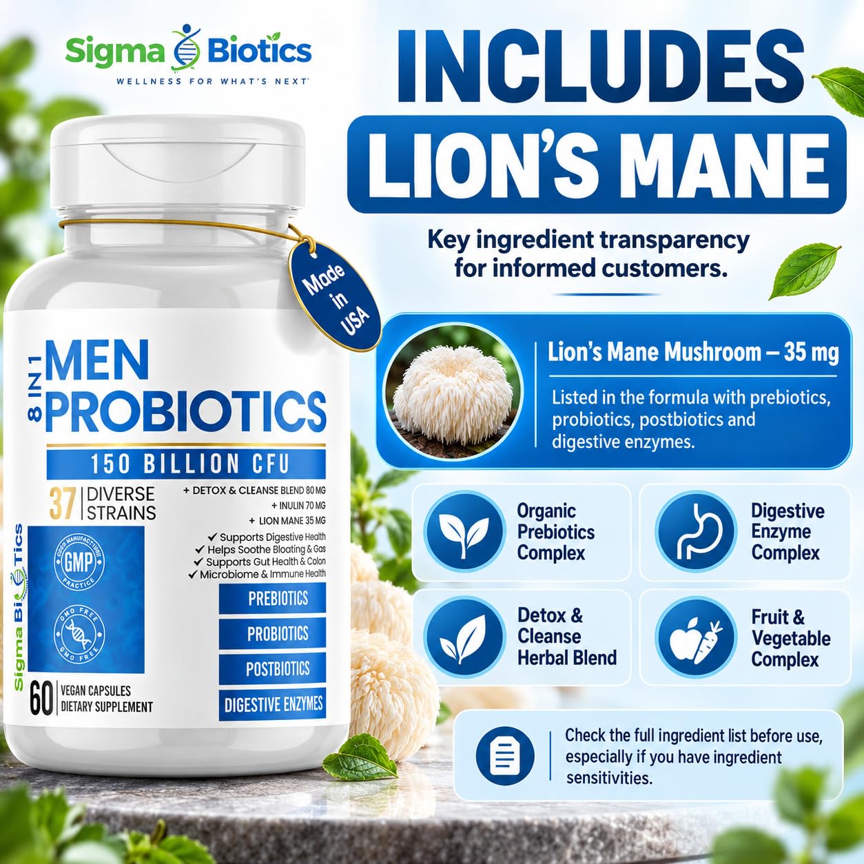 Probiotics for Men 150 Billion CFU 37 Strains + Organic Prebiotics, Enzymes — Amazon image 6