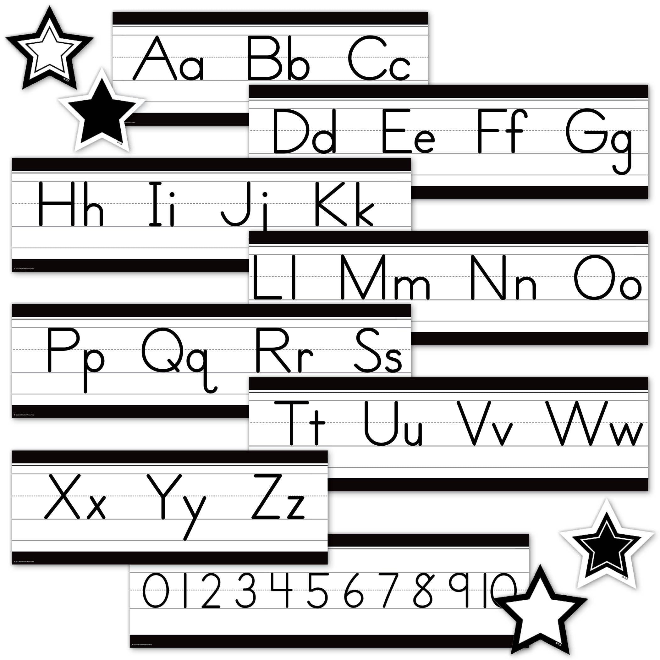 Frise alphabet noir et blanc TCR6807 pour créer un coin lecture moderne en classe