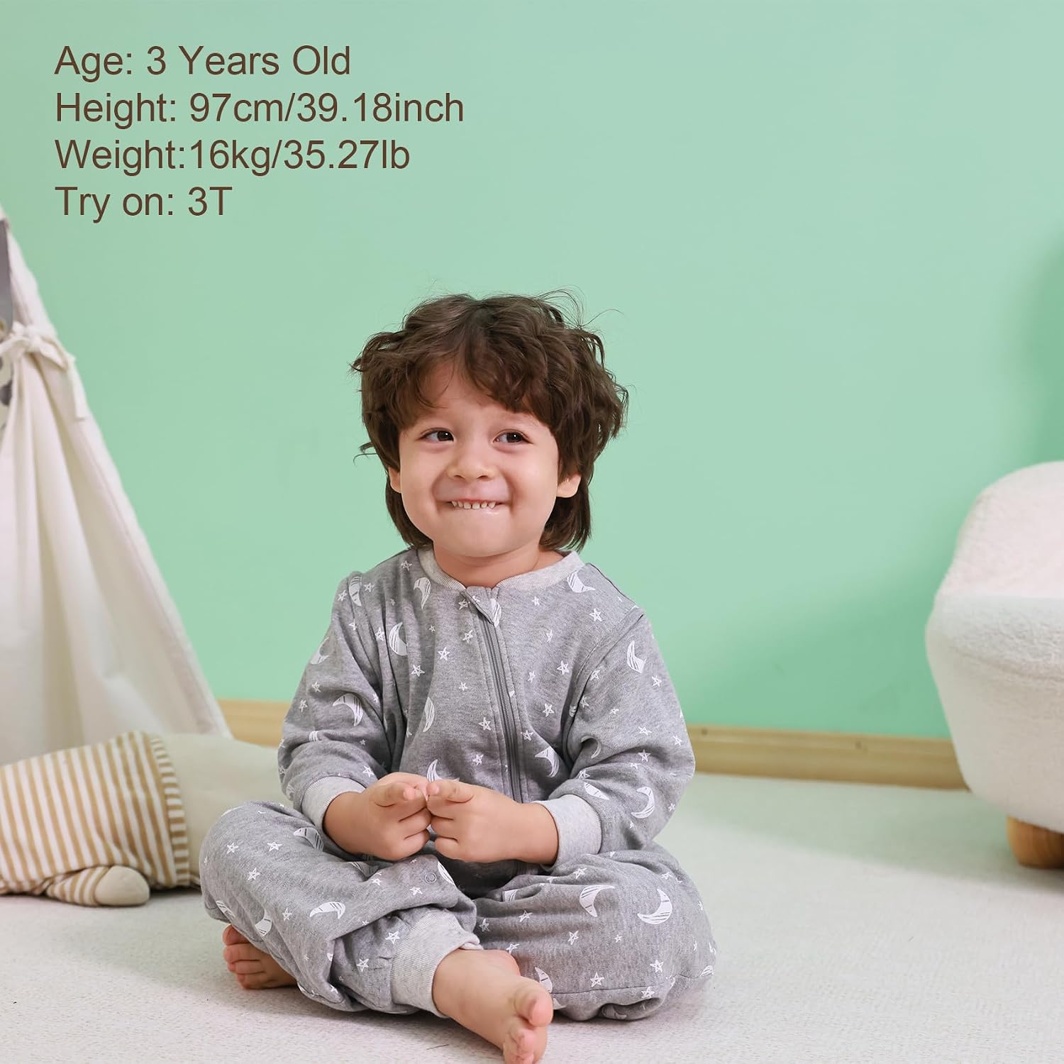 0.5 Tog Wearable Blanket with Detachable Long Sleeves, Footie Jumpsuit for 9-36 Months