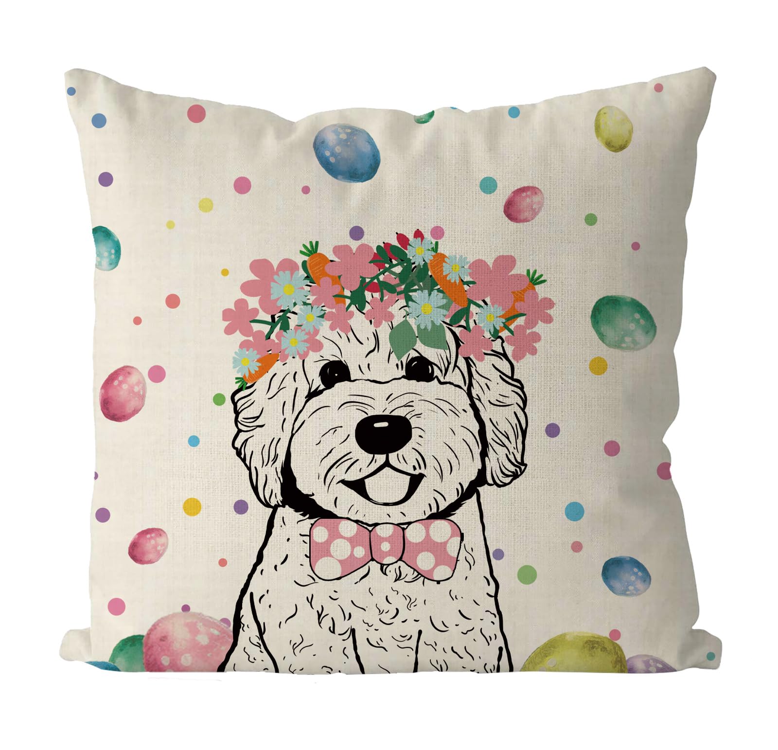 QIONG MENG Easter Pillow Covers 18x18 Inch Golden Doodle Throw Pillow Covers Happy Easter Dog Decorative Pillowcase Cushion Case for Home Sofa Living