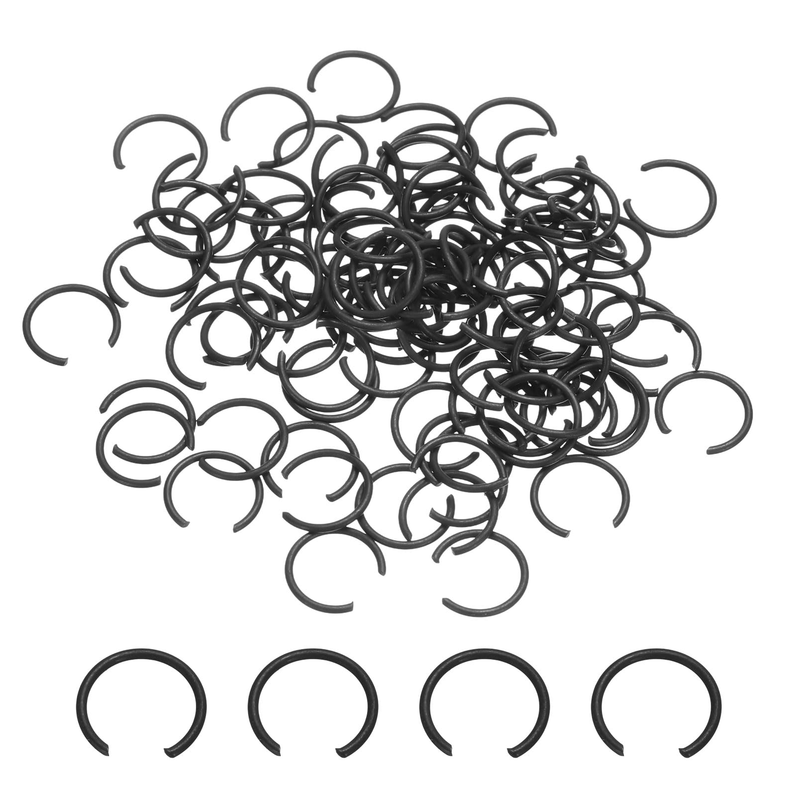 sourcing map 200Pcs Round Wire C-Clips, 70Mn Carbon Structural Steel Internal Snap Rings, Retaining Rings Round Wire Snap Rings for 8mm Hole, Black