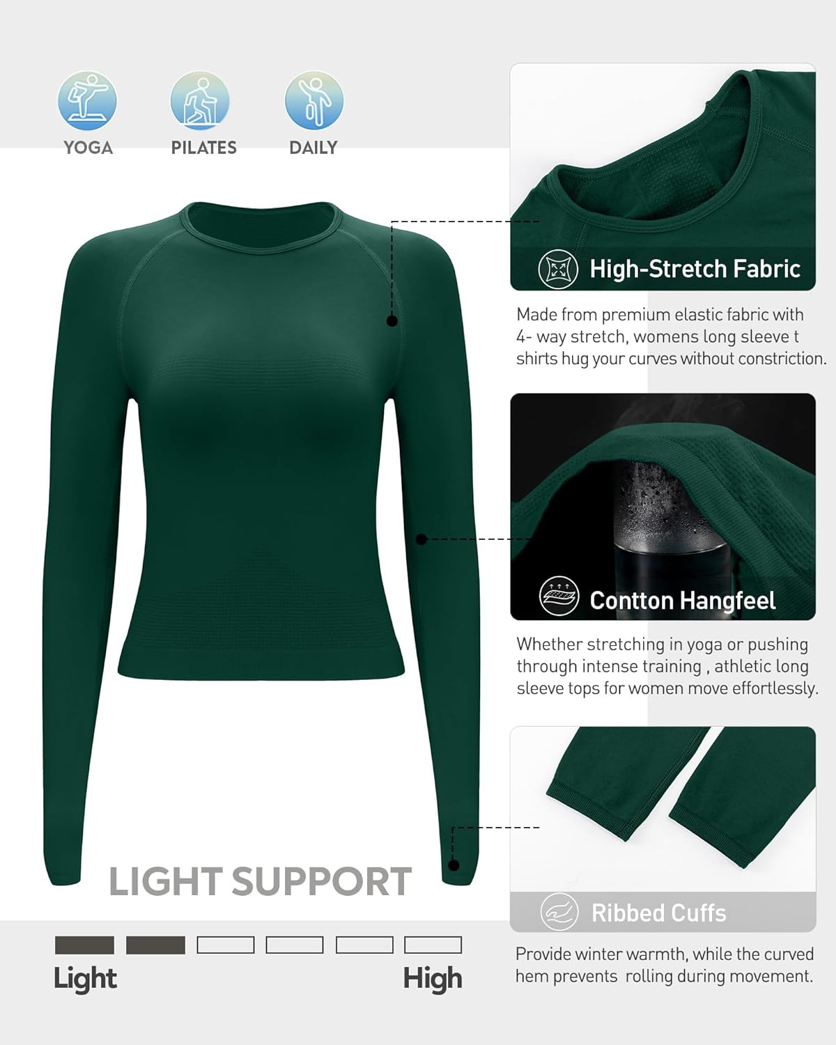 RUNNING GIRL Long Sleeve Yoga Shirts for Women, Soft Fitted Seamless Stretchy Casual Crew Neck Athletic Basic Shirt - Image 5