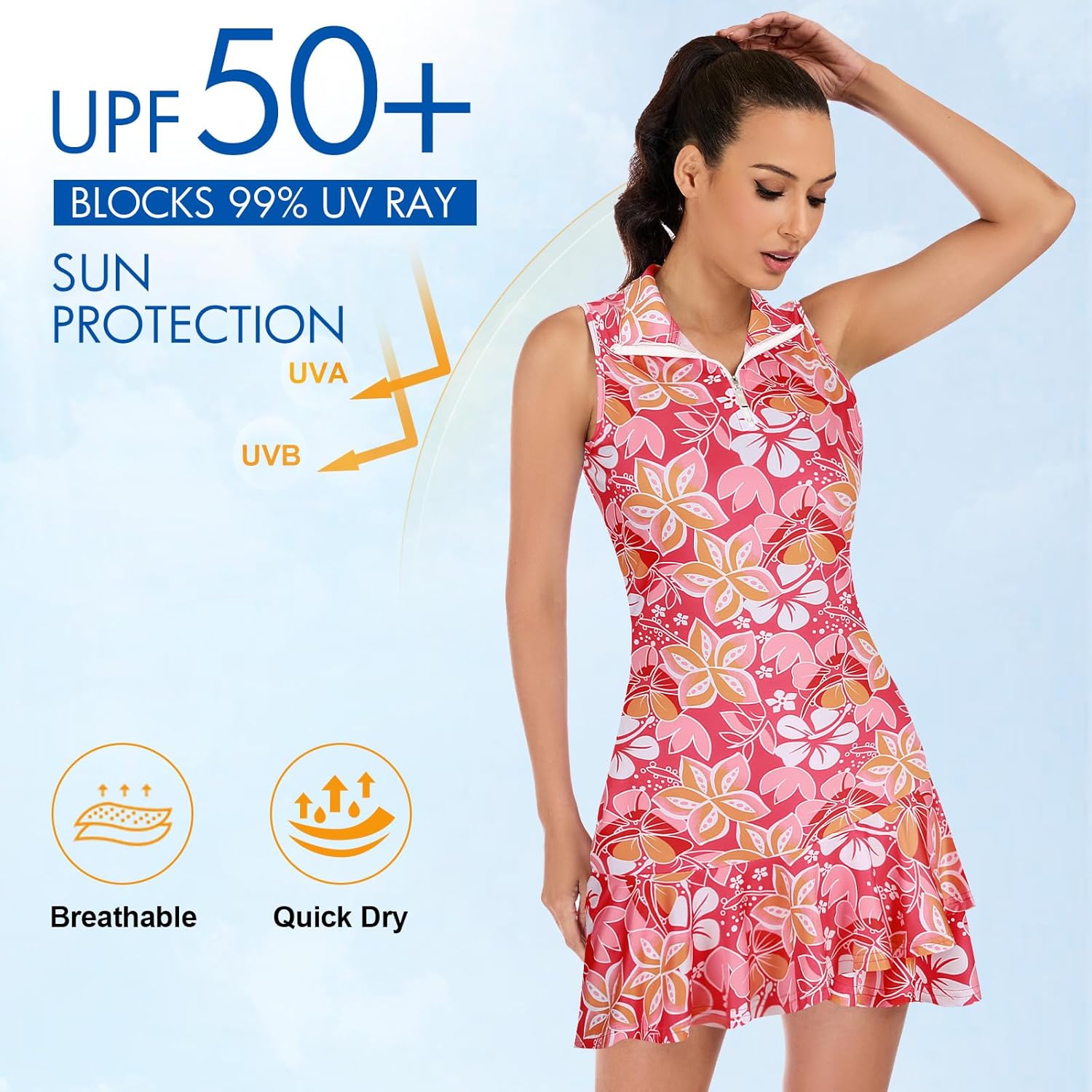 Cucuchy Style Tennis Golf Dresses for Women Sleeveless Athletic Dress Zip Up Ruffle Golf Outfits