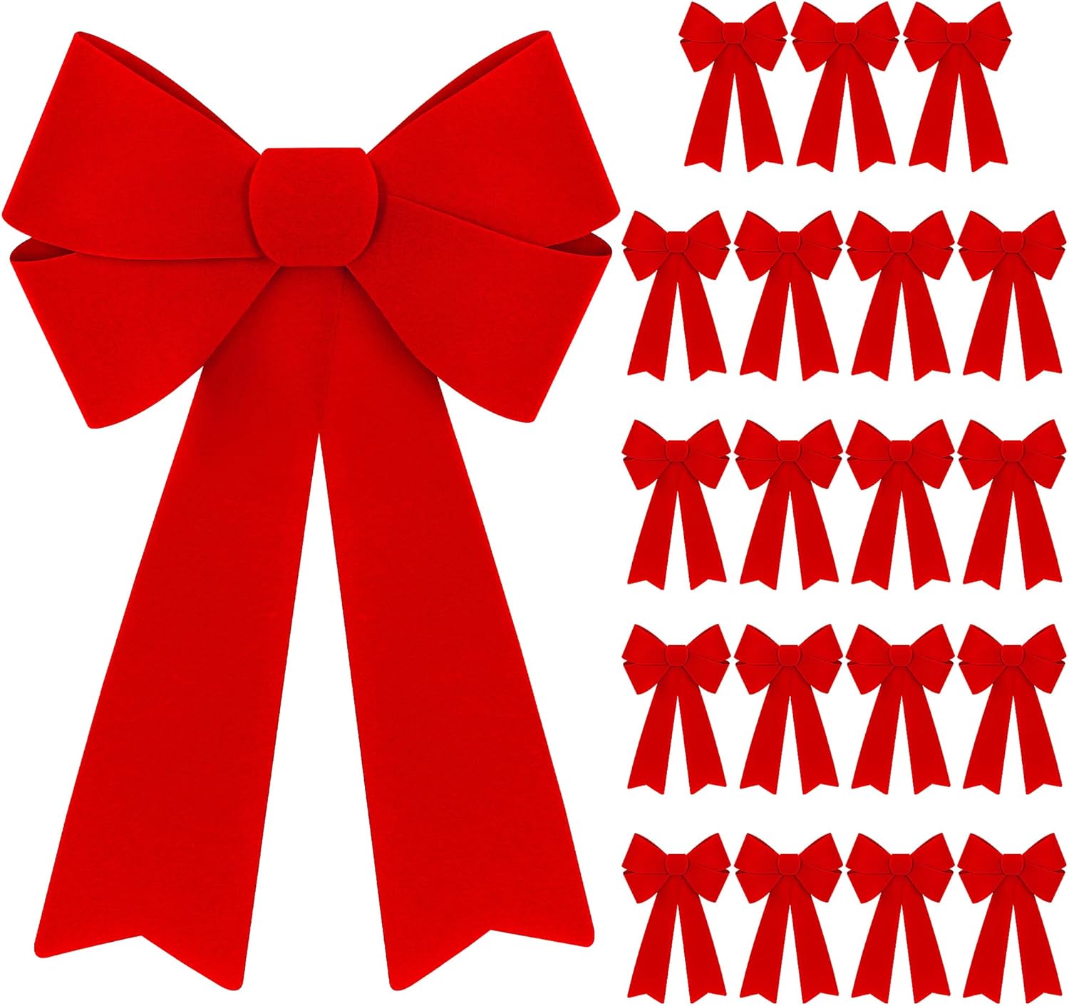 20 PCS Red Velvet Bows for Christmas Tree, Hanging Christmas Decorations Bows, Plastic 12x18 In Large Christmas Tree Bow for Xmas Decorations Outdoor Fence Stairs Wreath Railing Door Decor Supplies