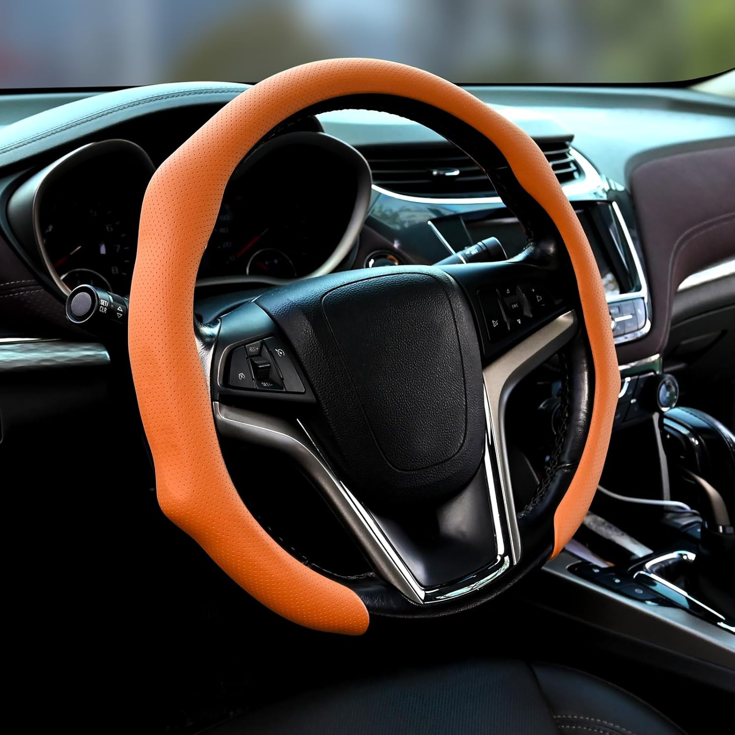 Leather Steering Wheel Cover Ultra Soft, Breathable, and Odor-Free - Anti-Slip Grip, Ideal for Long Drives Universal Fit 15.5-16 Inch Steering Wheels Elevate Your Car's Interior (Brown)