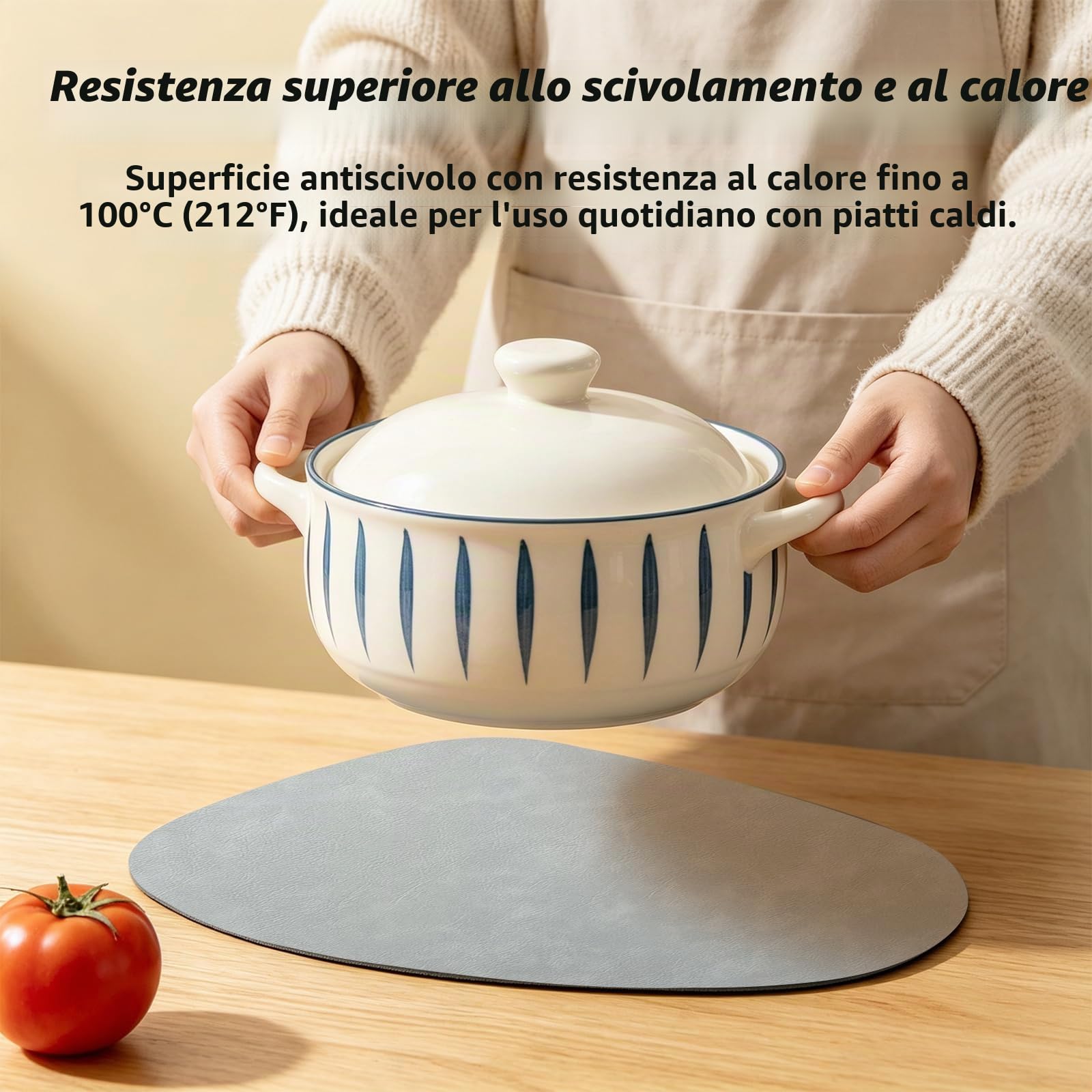 HaruYo Set di 6 Tovagliette in Pelle PU, Doppia Faccia, Lavabile | Forma a Goccia, Antimacchia, Resistente al Calore, Anti-Graffio, Impermeabile, Grigio chiaro e azzurro pallido