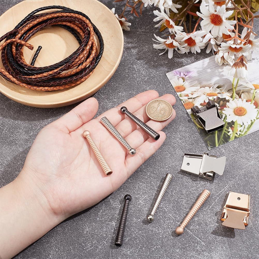 NBEADS 3 Sets Bolo Tie Making Kit, Bolo Tie Tips Replacement End Caps Kit Bolo Tie Buckle Accessories with 6 Pcs Alloy Cord End and 3 Pcs Iron Bolo Tie Slide Clasps for Bolo Tie Making