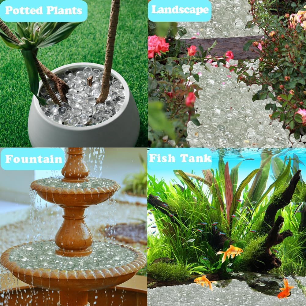 20Ib Fire Glass Beads for Fire Pit ，Propane or Gas Fireplaces - 0.6"- 0.7" Firepit Glass Rocks - Decorative Flat Glass Marbles for Vases, Aquarium, Home Decor (Clear)