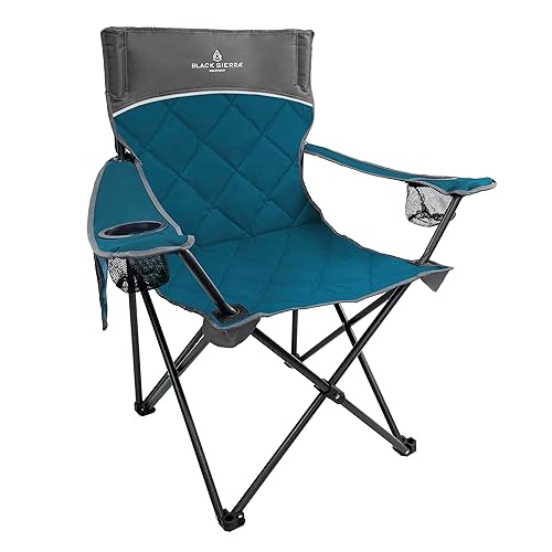 Black Sierra Quilted Padded Camping Chair, Oversized Heavy Duty Outdoor