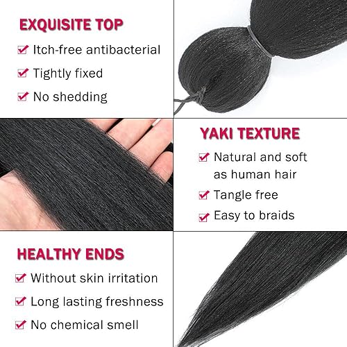 Miniatura 3 de Alrence Cabello trenzado preestirado de 36 pulgadas, 8 paquetes de extensiones de cabello sintético para trenzar profesionales (36 pulgadas, 1B#)