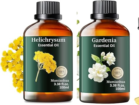 Helichrysum & Gardenia Essential Oil Set Skin Renewal & Floral Serenity Aromatherapy Duo for Diffuser, Massage, DIY Candle & Soap Making 2 x 3.38 Fl Oz