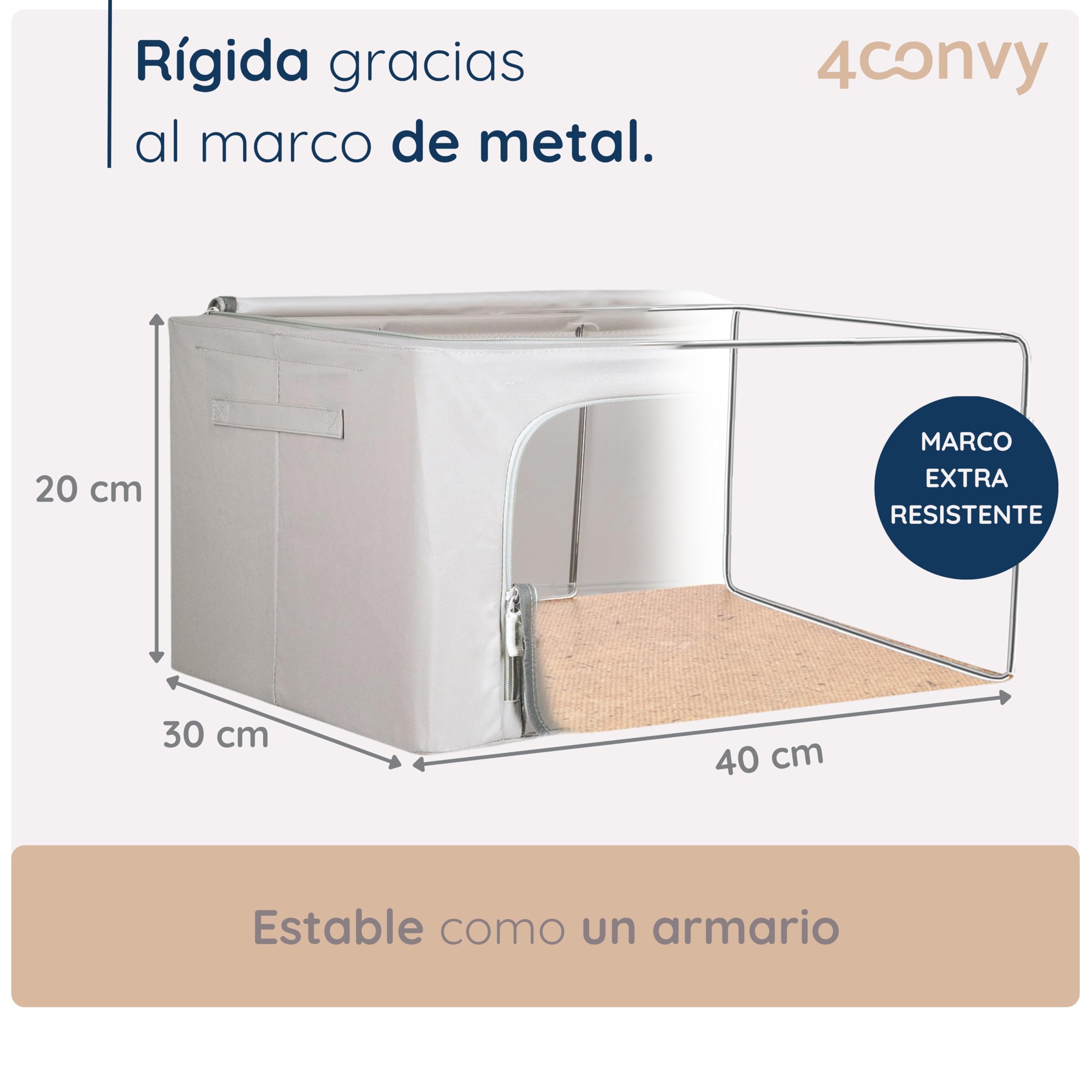 4CONVY Cajas de Almacenaje de Ropa para Armario con Cremallera y Estructura Metálica - Cajas Organizadoras Rígidas Apilables - Bolsas de Almacenaje para Ropa, Mantas, Edredones, Colchas - 2x24L