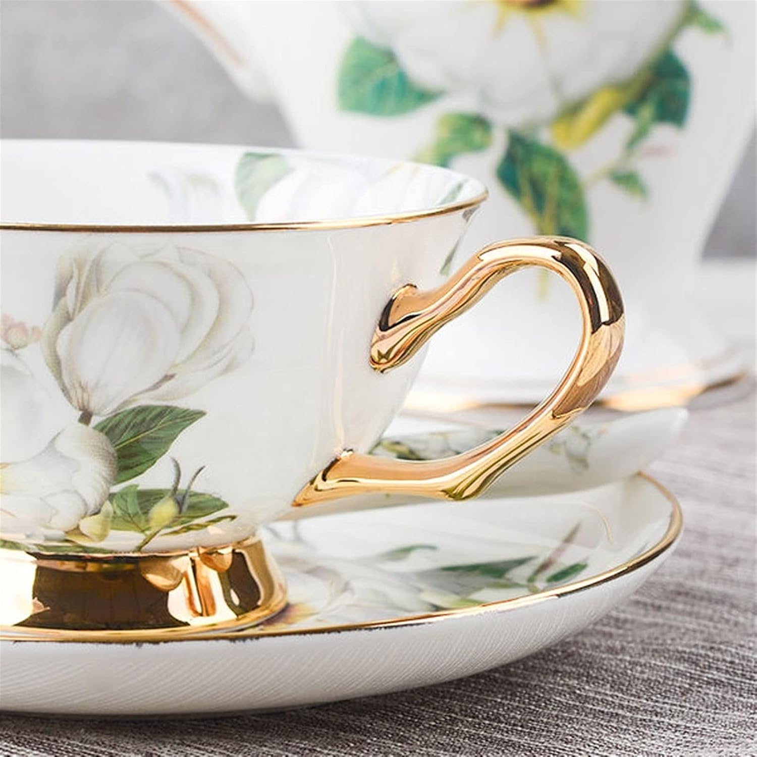 Coffee Mug Ceramic Coffee Cup Set, 6 Cups and Saucers 6 Piece Set, 6 Spoons, with Coffee Cup Holder