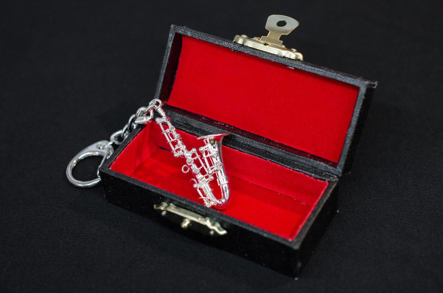 Miniblings Saxophone Key Ring Chain Keychain + Box Musicians Silver Plated Jazz Sax