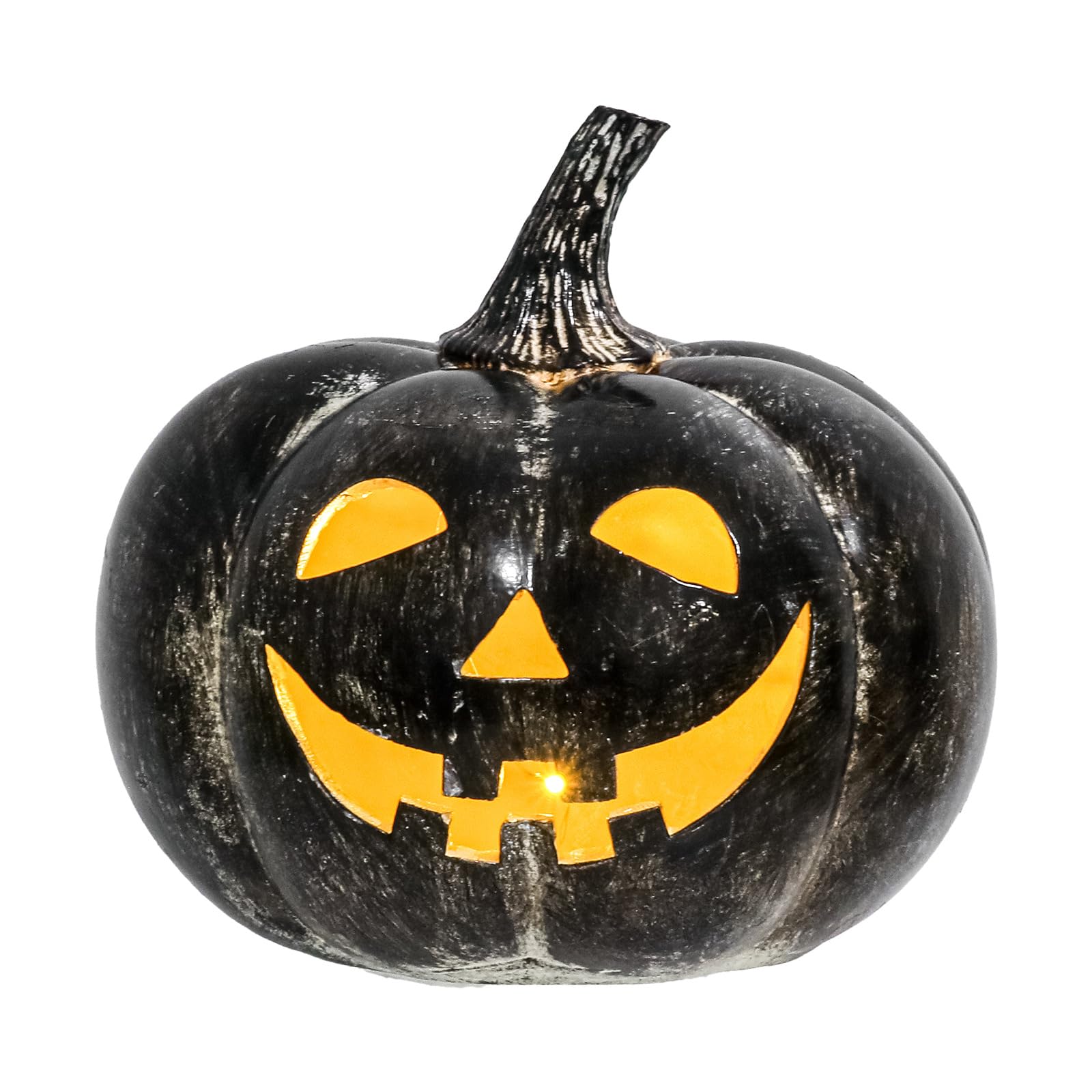 Halloween Resin Pumpkin LED Lantern,Waterproof Fall Decor, Black, S