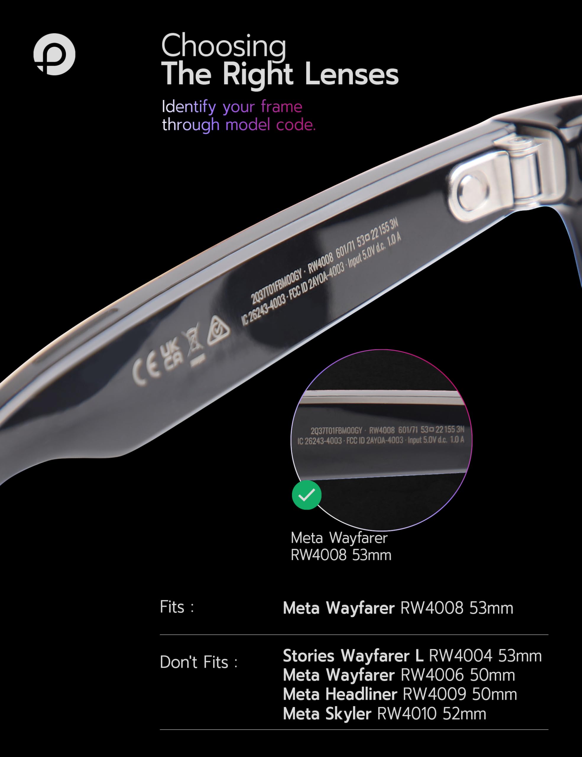Lentes de repuesto compatibles con gafas de sol Ray-Ban Meta RW4008 de 53 mm