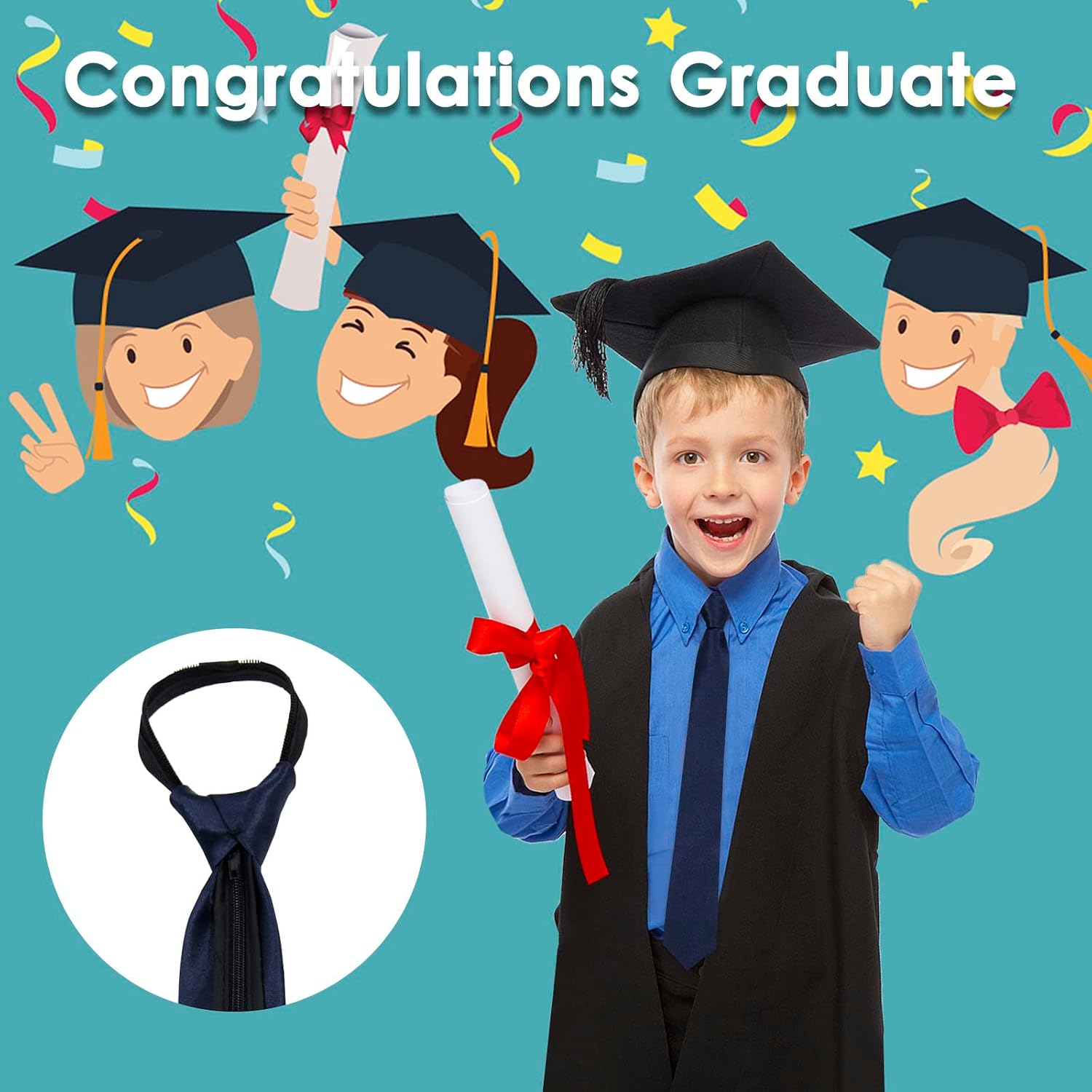 Mantieqingway Pre-tied Ties for Kids Boys 1/2 Pack 14 inch Adjustable Zipper Neck Tie for Wedding Graduation School Uniforms