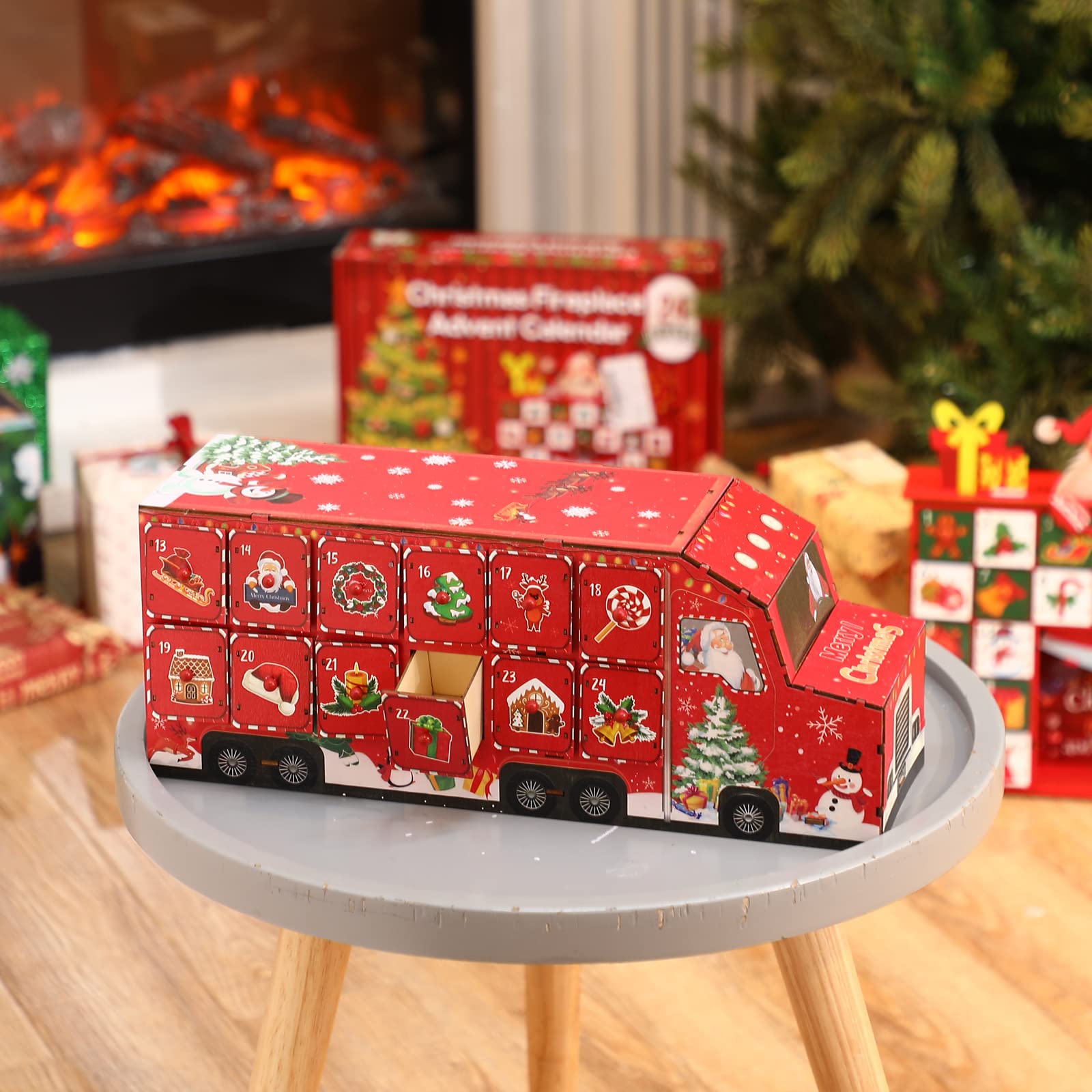 Amazon.co.jp: クリスマス木製アドベントカレンダー 赤いトラック