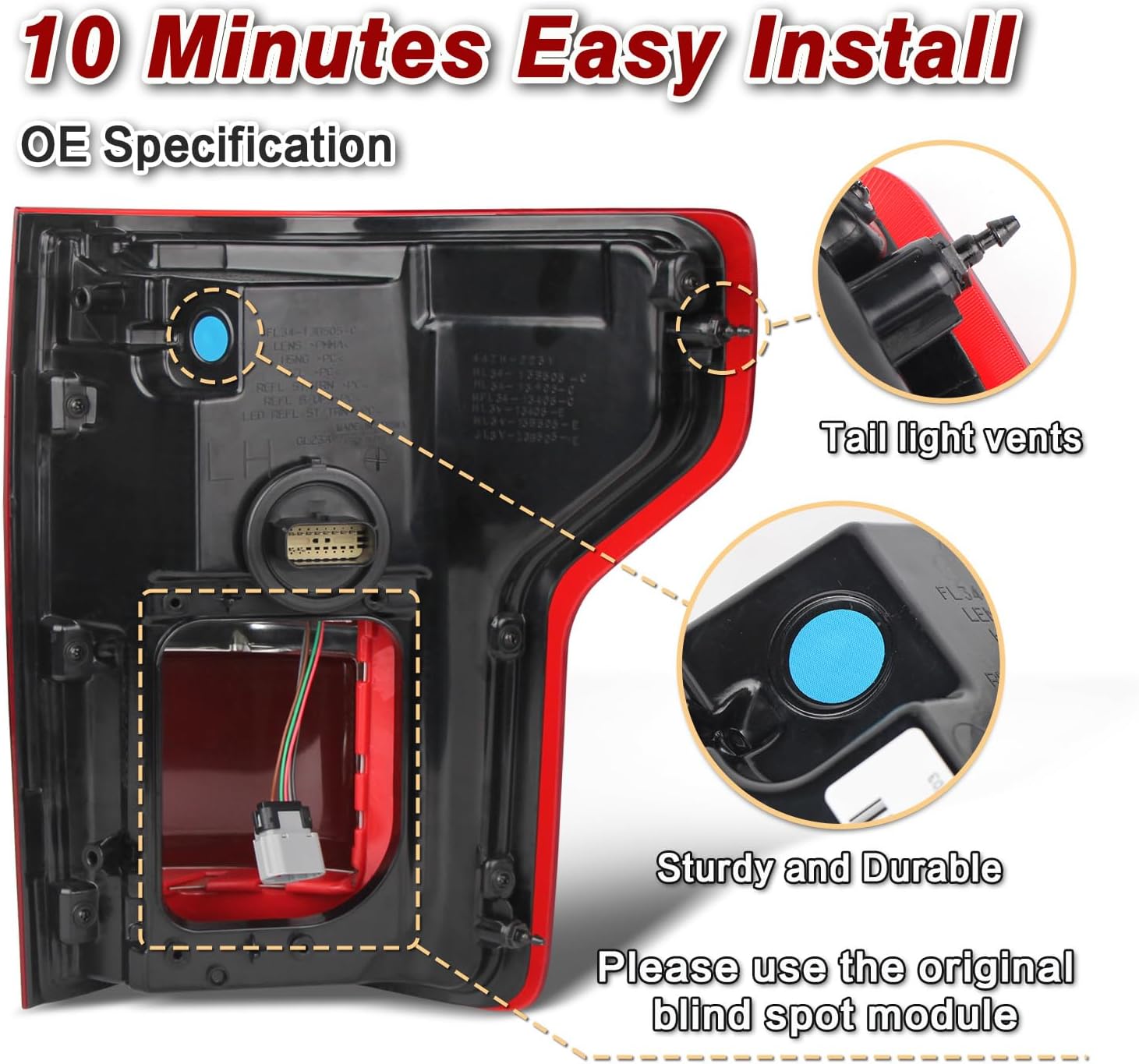 LED Tail Lights Assembly wiht Blind Spot Compatible with 2015 2017 Ford F150 King Ranch/Lariat/Limited/Platinum Taillight Rear Brake Lamp Signal Assembly OE:HL3Z13405D (Left Driver Side)