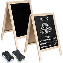 2 Pcs Small Chalkboard Easel, 15.7 x 9.8 Inch Chalkboard Signs Double Sided Chalkboards with 2 Erasers Tabletop Menu Wooden Board for Tabletop Bar Wedding Restaurant Home Decor
