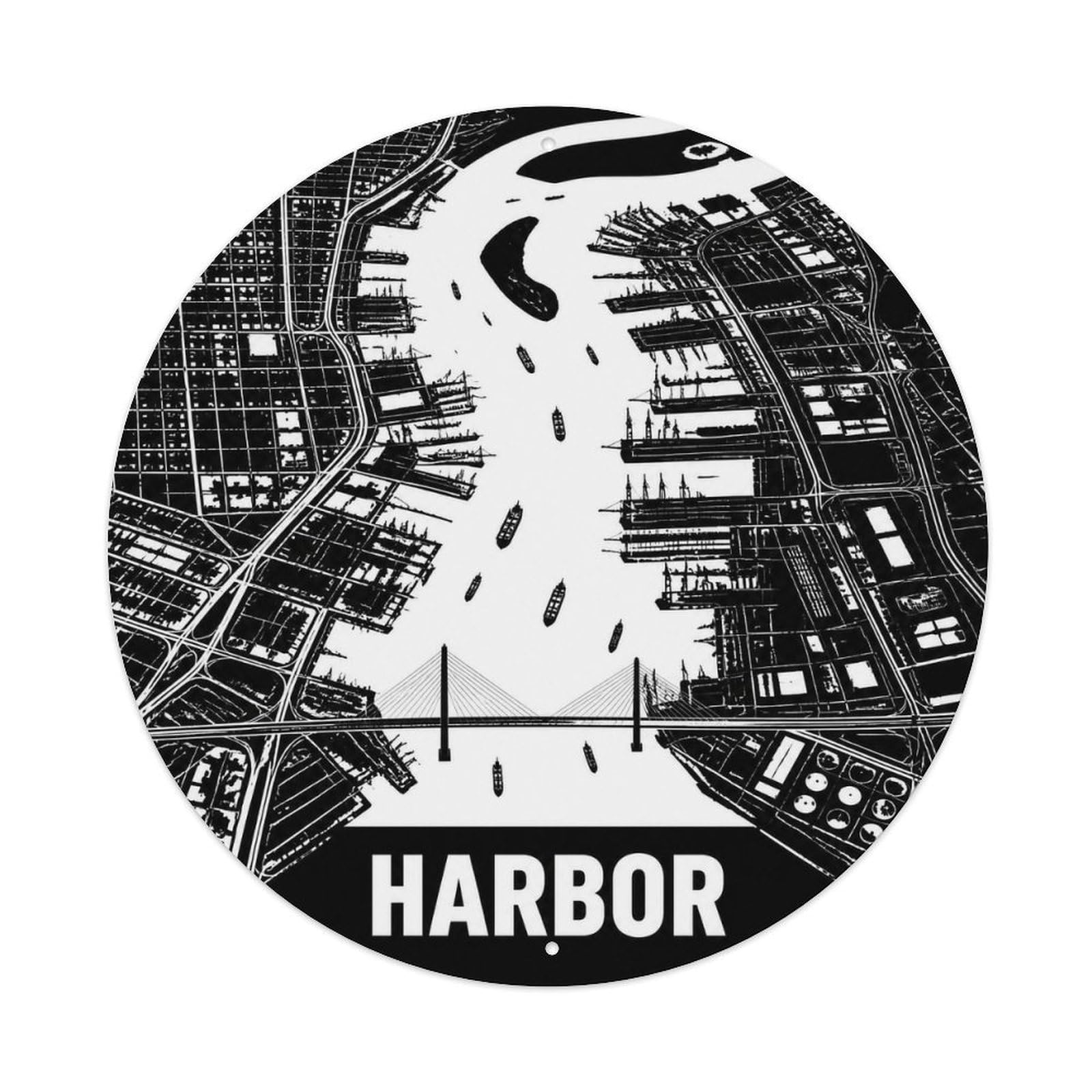 Okngb Style Harbor Facilities Shanghai Tourist Route Retro Lines Metal Tin Sign Plaque Wall Decor For Cafe, Man Cave, Club Bar, Office, Home Garden Round Metal Poster 8X8inch