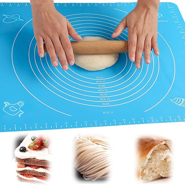 19.7x15.8 inch Non-Stick Silicone Baking Pastry Mat, Non-Slip Fondant Rolling Mat Kneading Board Mat, BPA Free (Blue)
