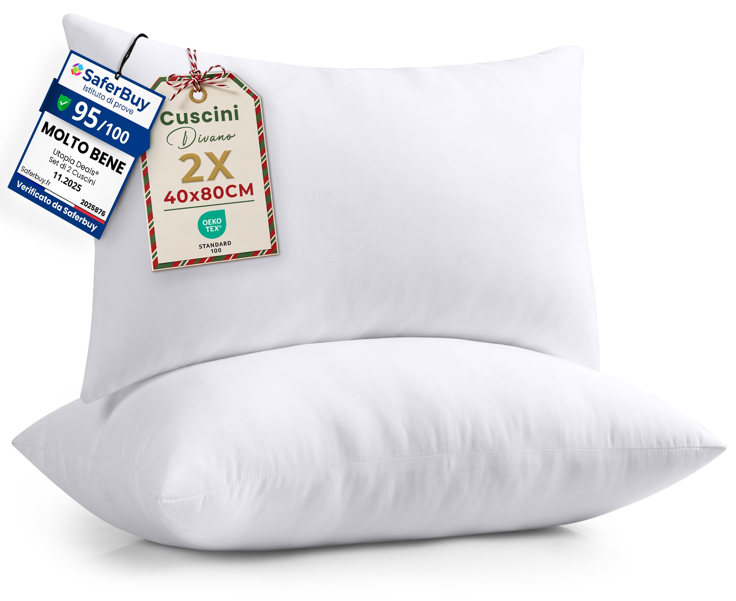 Utopia Bedding Set di 2 Cuscini, 40 x 80 cm Imbottitura per Cuscini, Cuscini Divano, Cuscino Interno (Bianco)